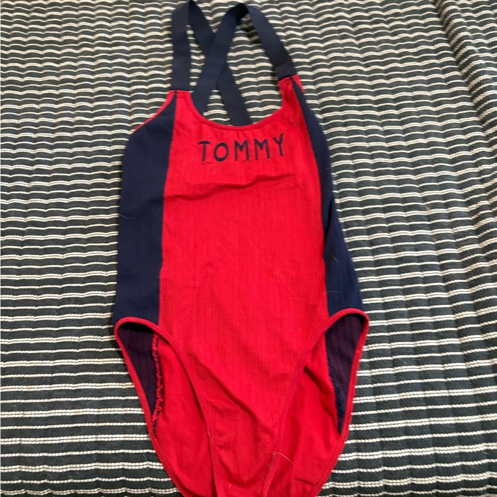 Tommy Hilfiger Kids Red and Navy Crossback One-Piece Swimsuit